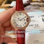 Swiss Quartz TW Factory Cartier Ballon Bleu Diamond Bezel 33mm Red Leather Strap 